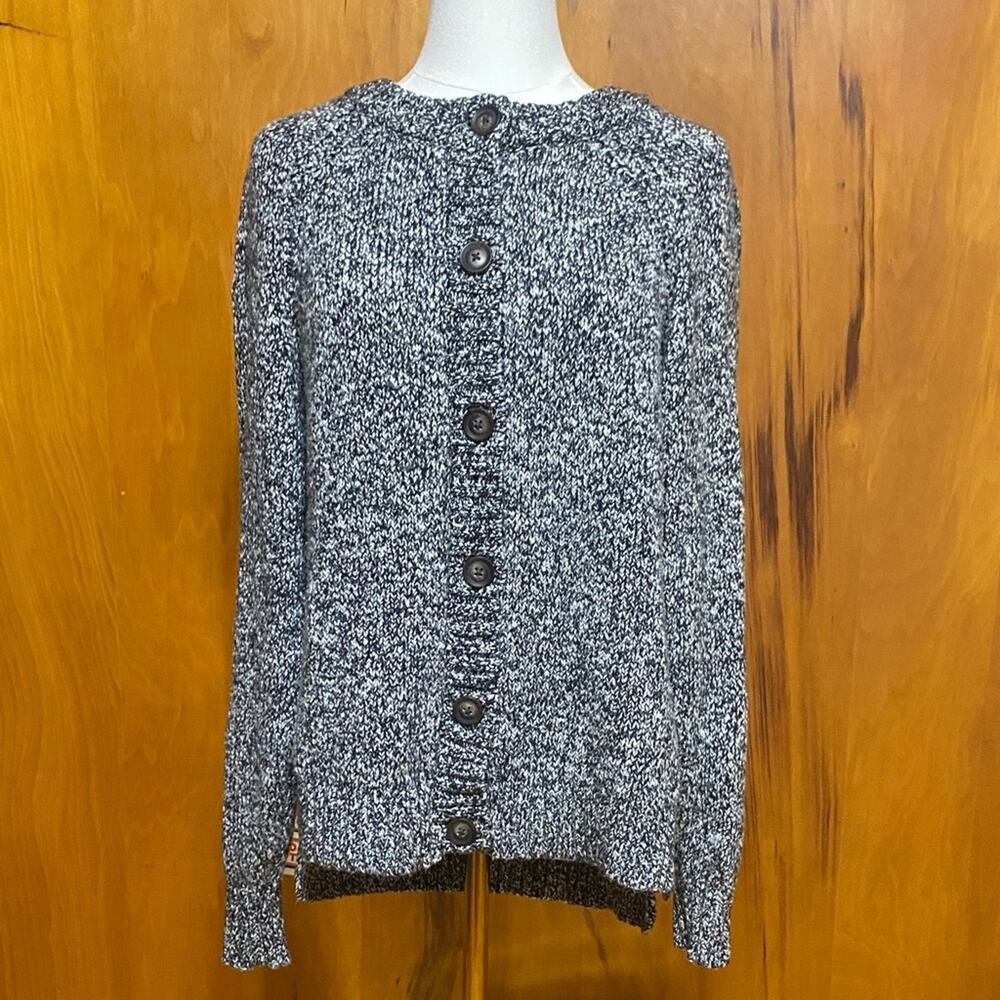 Lucky Brand Black White Marled Knit Cardigan Long Sleeve Button-Up Fall Cottage